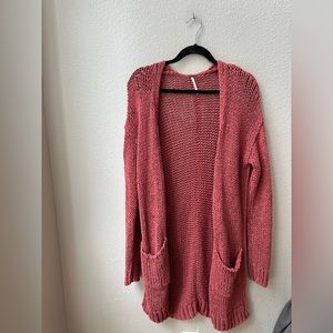 FREE PEOPLE mulberry pink knitted long sleeve open cardigan sweater womens M